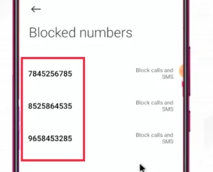 Blocked contact numbers list