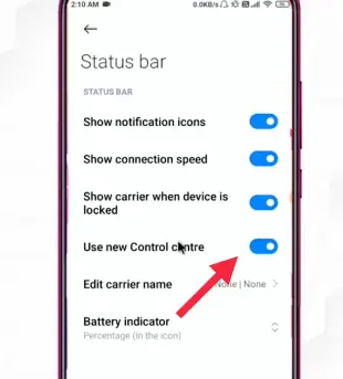 Disable use new control centre option