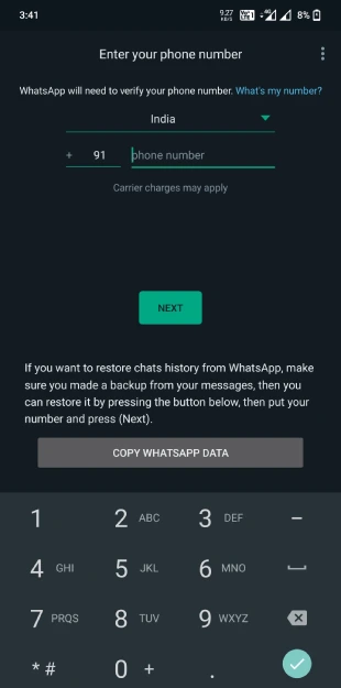 Enter your mobile number in GB WhatsApp