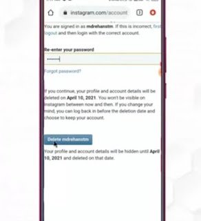 Enter Instagram password for confirmation