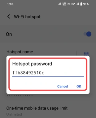 Enter hotspot password