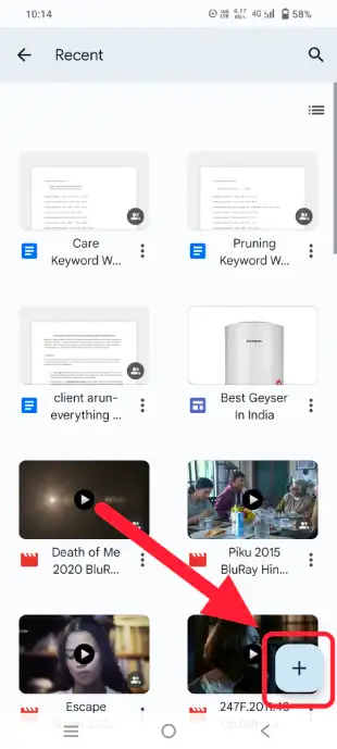 Click on the plus icon in Google Drive
