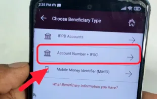 Choose beneficiary type as account number